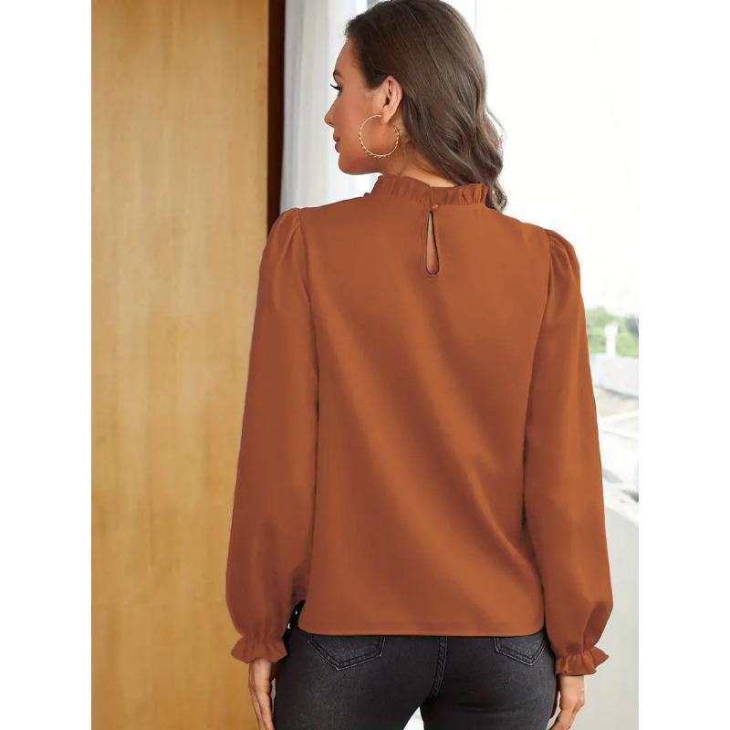 Women's Fashion Casual Spring Fall Solid Color Print Long Sleeve O-Neck Blouses & Shirts