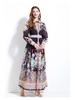 Original Design SS '25 Chiffon Blouse & Waist-Gathering Ruffle Long Dress Set with Collar Print, Long Sleeves.