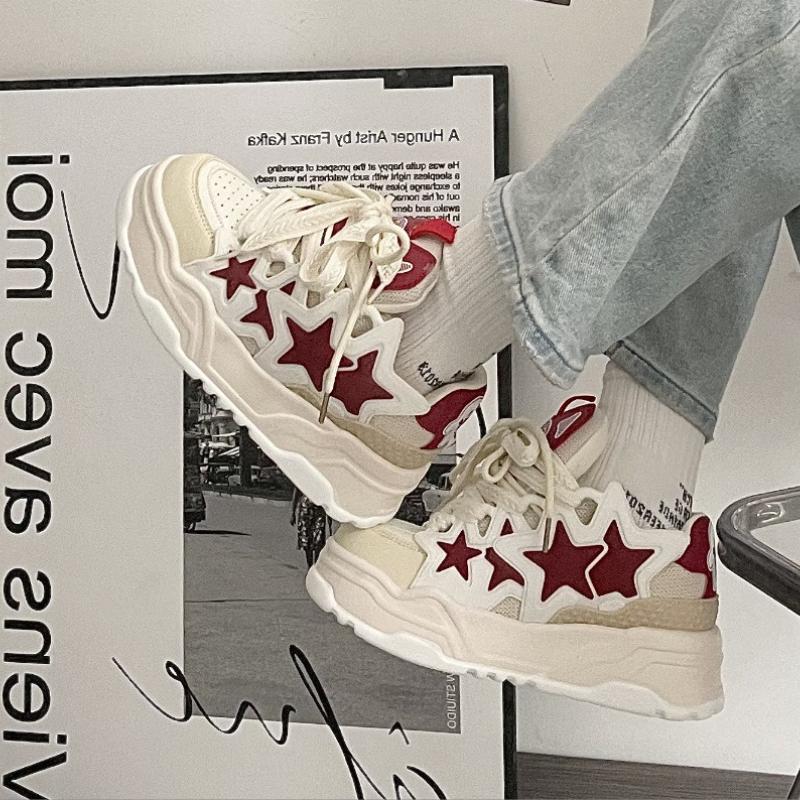Women Platform Sneakers Star Design Casual Lace Up Sports Shoes Comfortable Sneakers Outdoor Running Tennis Shoes Couple 36-44