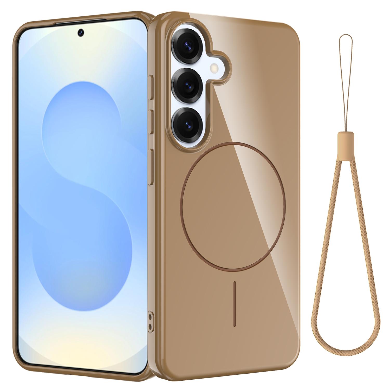 

Для Samsung Galaxy S25 FE Магнитный чехол Совместимый с MagSafe TPU Задняя крышка телефона со шнурком Desert Gold