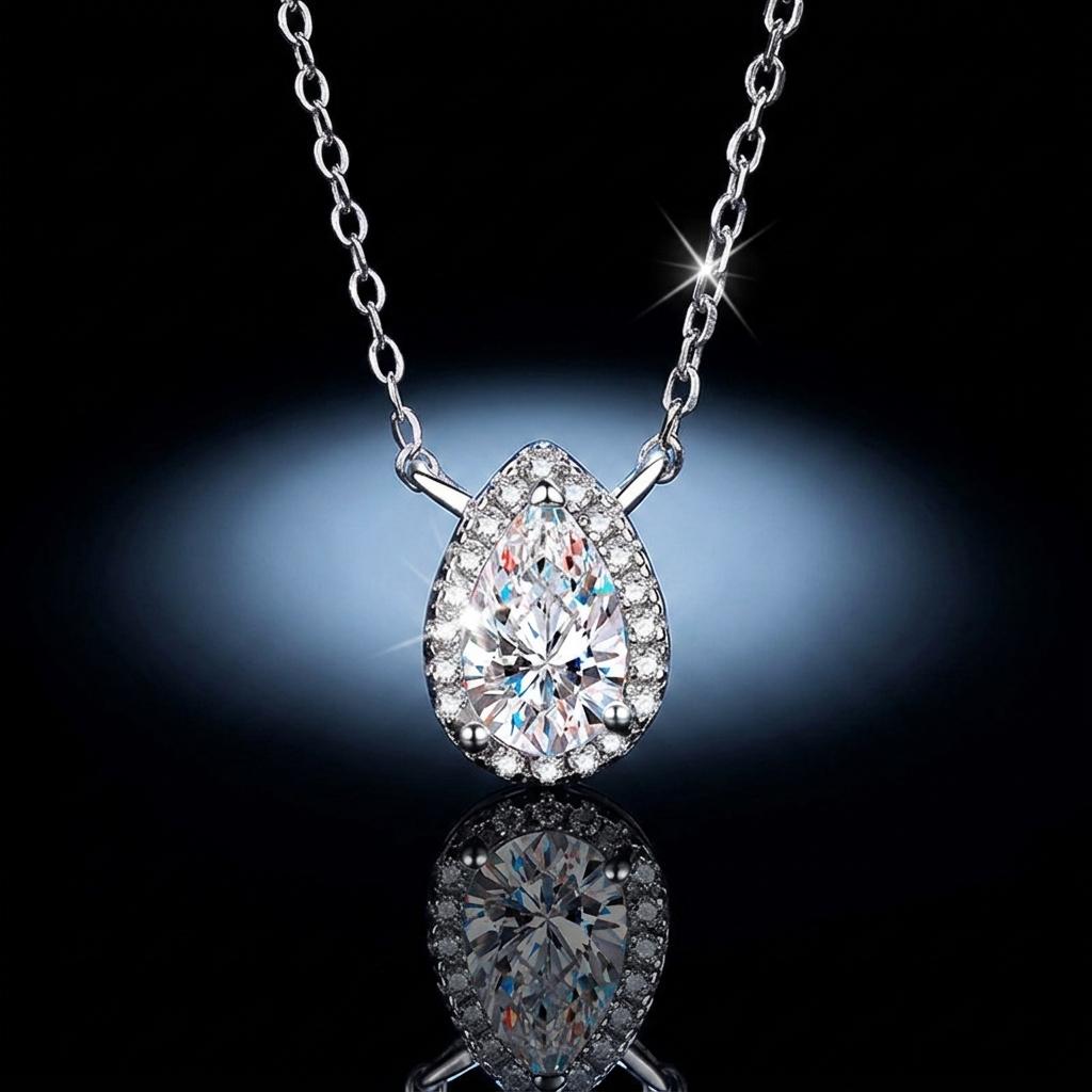 Factory S925 Silver Water Drop Moissanite Pendant Necklace Special Pear Cut GRA Moissanite Necklace for Women Gift