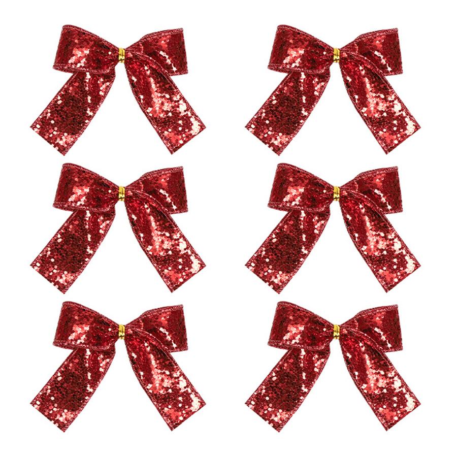 20PCS Christmas Bow DIY Christmas Tree Decoration Sequin Bow Holiday Decoration Red Small Bow Two Styles