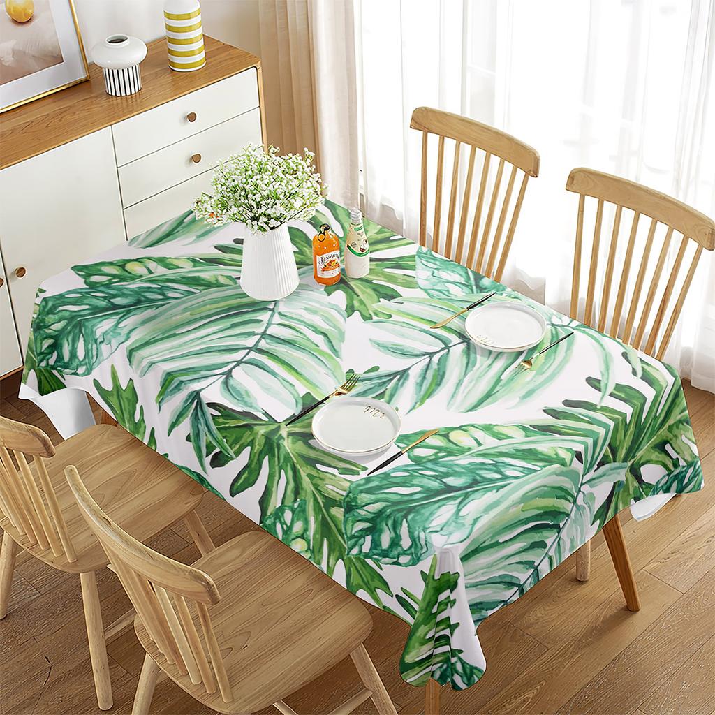 Tropical Palm Leaf Rectangular Waterproof Tablecloth for Holiday Party Wedding Kitchen Dining Table Decor