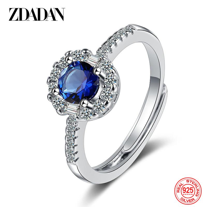 

925 Sterling Silver Sapphire Adjustable Ring for Women Fashion Party Jewelry Gift resizable синий