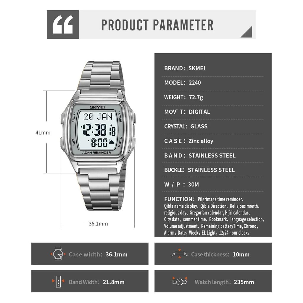 SKMEI 2240 Time Reminder Direction Function Wristwatch For Women Men Digital Watch Led Light Display Watches Pilgrimage