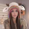 Christmas Deer Hat Handbag 2-in-1 Knitted Reindeer Cap Windproof Foldable Lightweight Packable Knit Hat Winter Travel Accessory