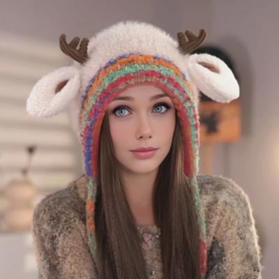 Weihnachts Rentier Mütze Handtasche 2-in-1 Gestrickte Rentier Mütze Winddicht Faltbar Leicht Verstaubar Strickmütze Winter Reiseaccessoire