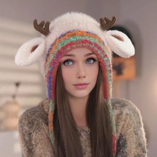 Christmas Deer Hat Handbag 2-in-1 Knitted Reindeer Cap Windproof Foldable Lightweight Packable Knit Hat Winter Travel Accessory