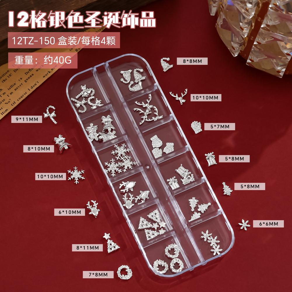 12 Grid Christmas Series Nail Jewelry Mixed Alloy Snowflake Deer Santa Claus Wreath Decoration