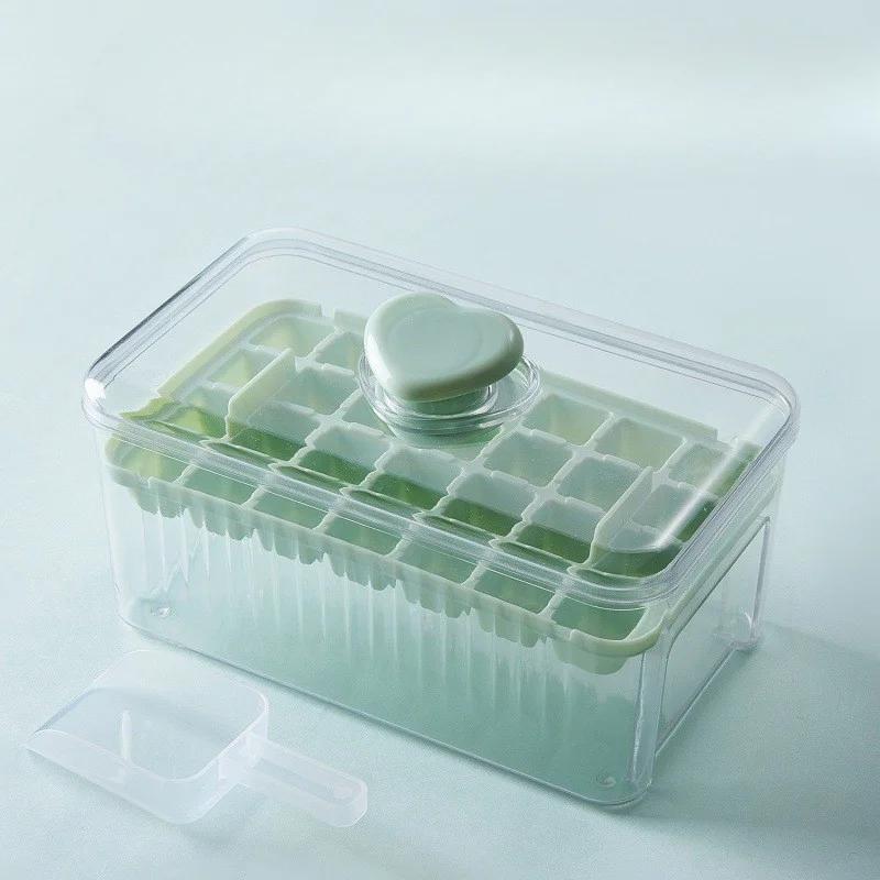 Ice Box with Ice Scoop Creative One-button Press-type Easy Release High-color Ice Box Ice Cube Mold for Chilling Whiskey DIY