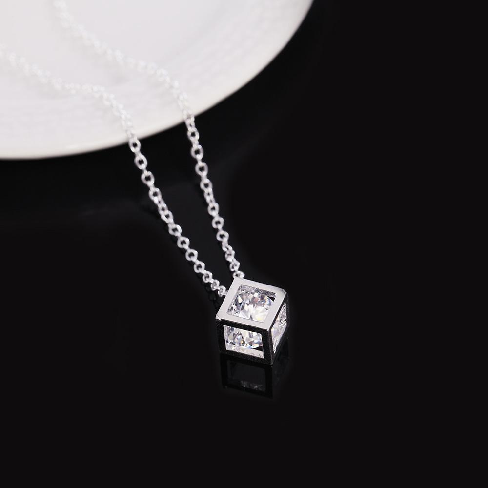 925 Sterling Silver Love Cube Square Pendant Necklace Wedding Fashion Jewelry