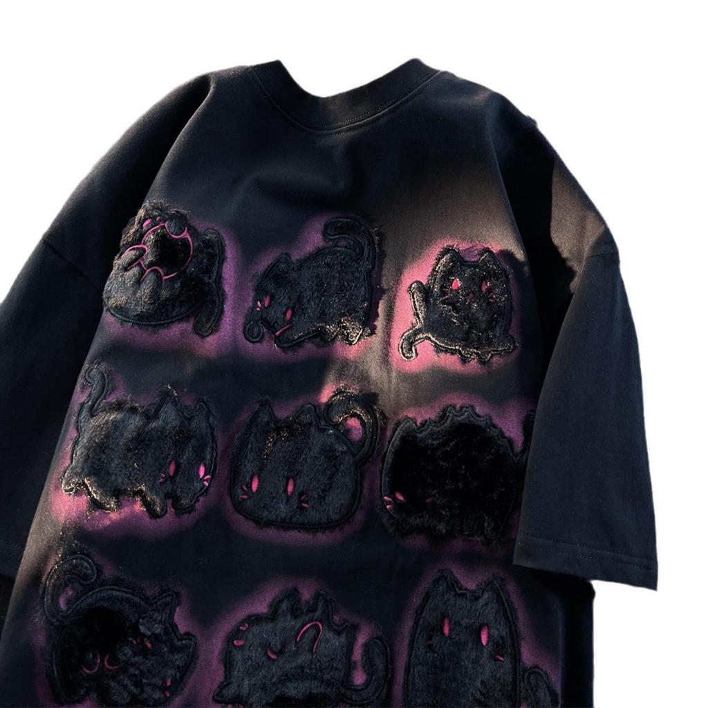 "Vintage Japanese Flocked Bunny Cotton Loose Fit Women's T-Shirt (Short Sleeves)"