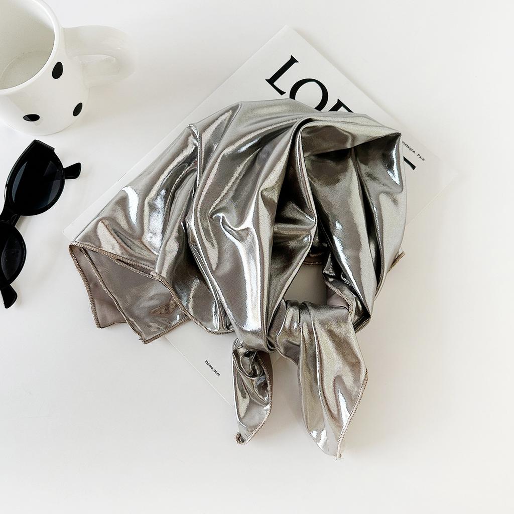 Y2K Liquid Silver Headband for Girls Metallic Square Scarf Retro Spicy Hair Scarf Wrap Chest Tube Top DIY Bandana 60x60cm