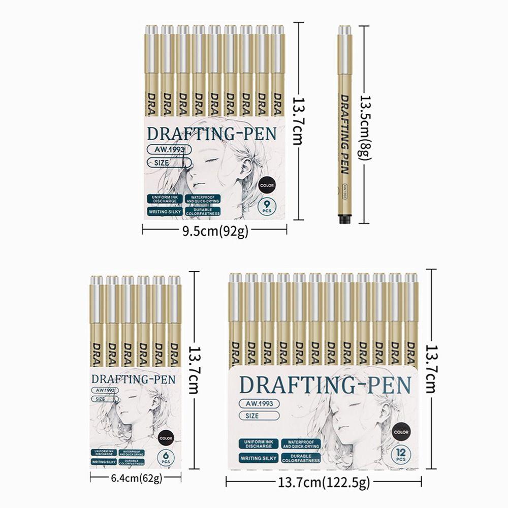 6/9/12pcs Professional Outline Pen Hand Drawn Comic Micron Fine Drawing Pen Black Ink Fine-liner Art Sketch Marker Liner