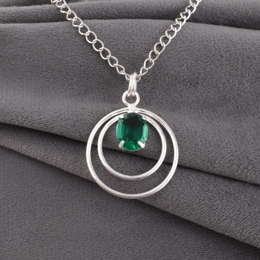 Green Emerald Gemstone Pendant Jewelry, Handmade Gorgeous Silver Pendant , 925 Sterling Silver Jewelry For Wedding Gift