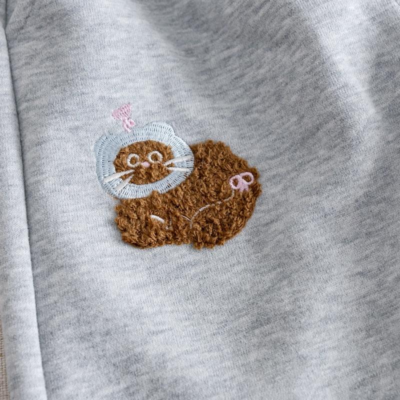 New Autumn Baby Girls' Grey Casual Sports Pants Cute Cartoon Embroidered Loose Versatile Pants Korean Children's Trousers