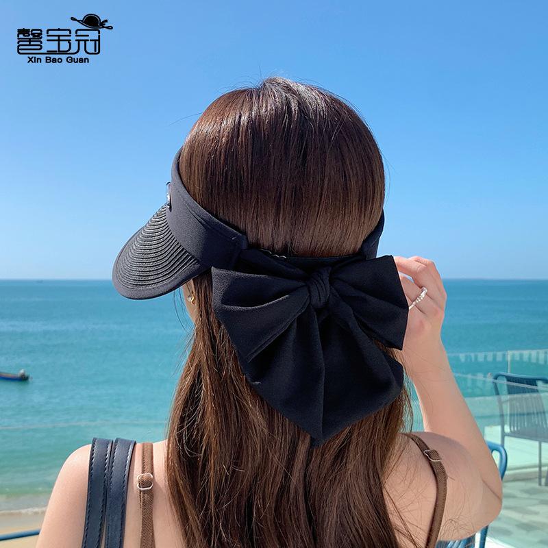 8498 Summer Outdoor Sun Hat Straw Large Brim Sun Protection Empty Top Sun Hat Fashion Bow Hat Female Tide