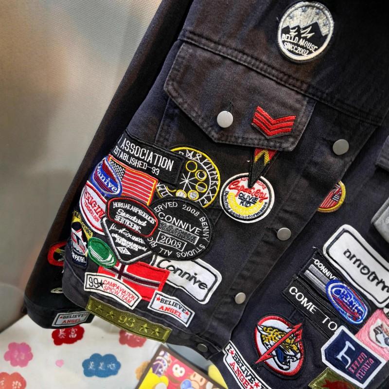 Womens Oversized Denim Jacket With Embroidered Patch Detail Streetwear Fall Loose Fit