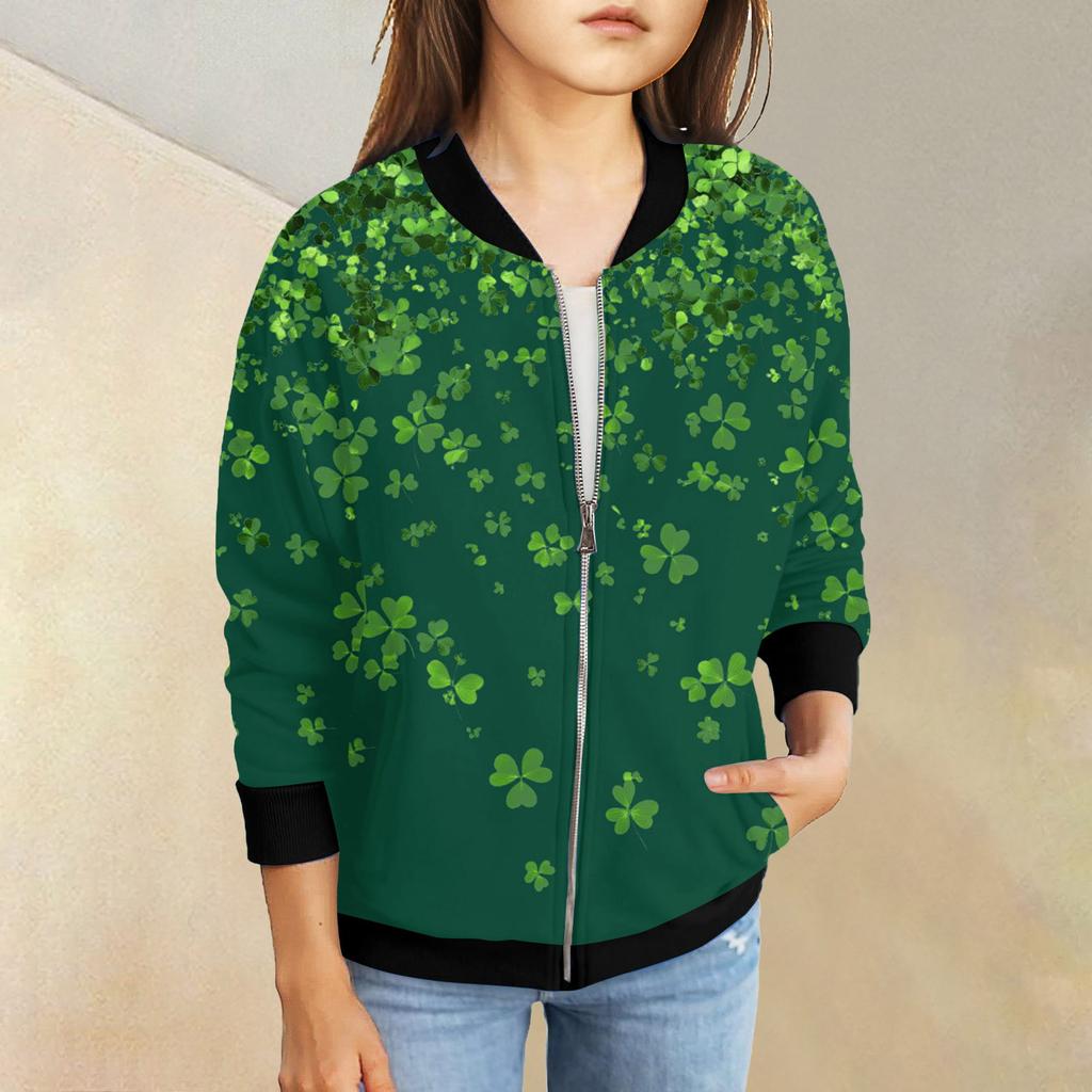 Dívčí bundy na zip Dětské podzimní mikiny s dlouhým rukávem Svrchní oděvy s kapsami St. Den svatého Patrika 5-15 let