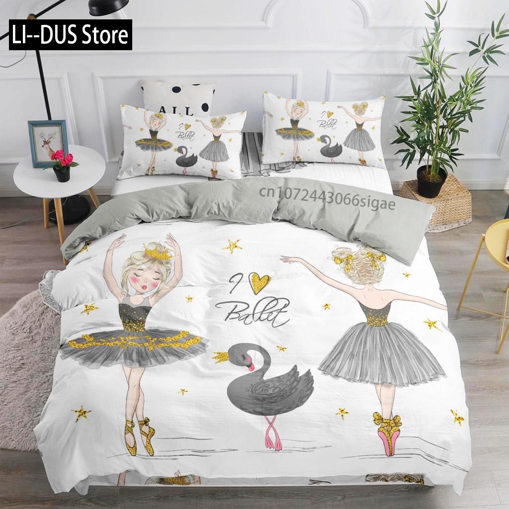 Ballett Tänzerin Bettbezug Cartoon Lieblich Ballerinen Bettwäsche Set Niedlich Prinzessin Mädchen Bettdeckenbezug Für Kinder Kinder Baby