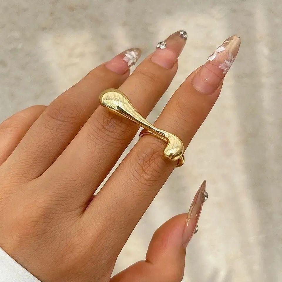 Personalized Irregular Water Drop Open Ring for Women Fashion Punk Geometry Gold Color Finger Ring 2026 Trend Girl Party Jewelry