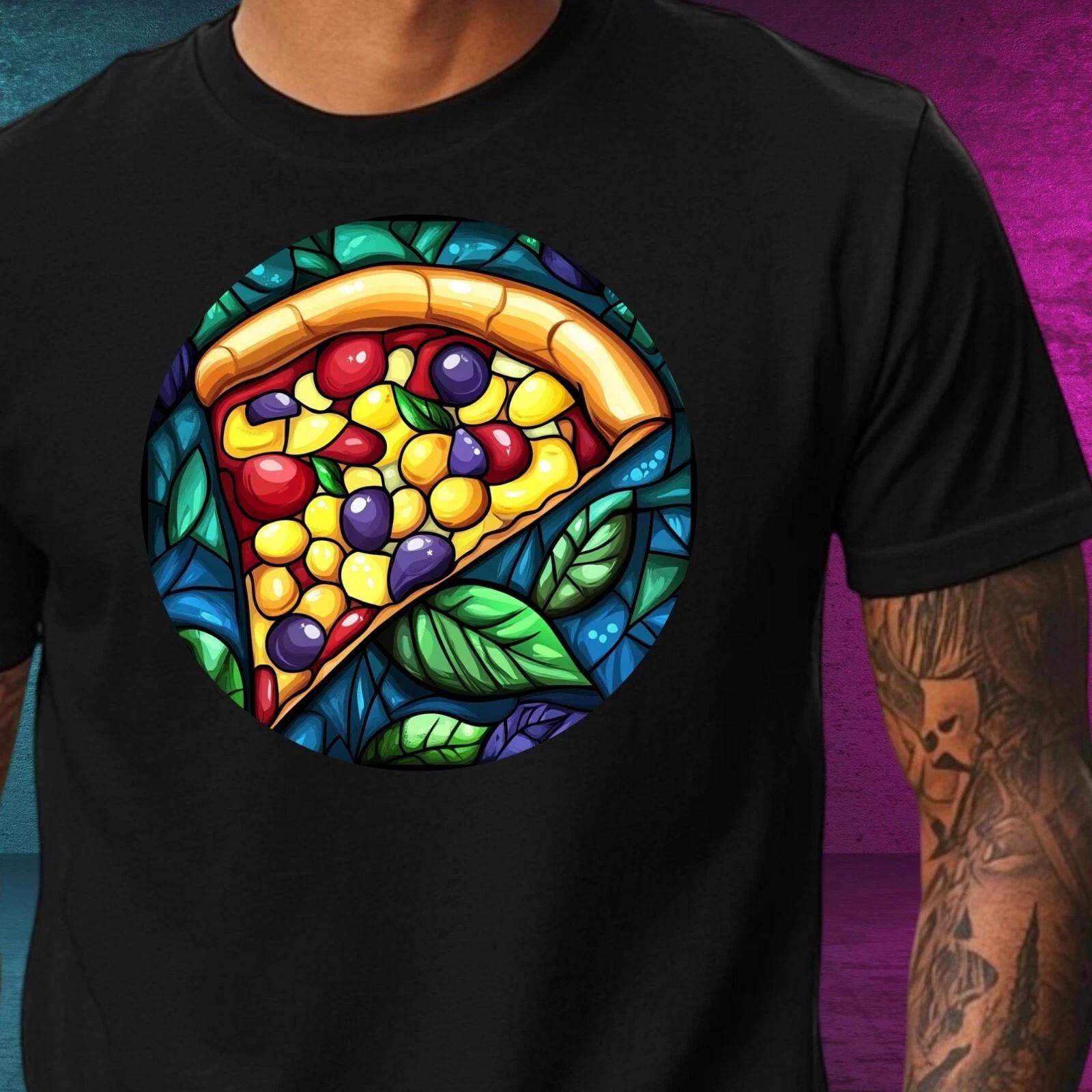 T-Shirt Herren Pizza Buntglas Motiv Baumwolle Größe XS bis 5XL XS