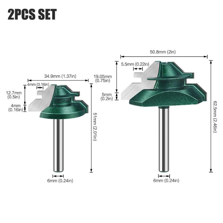 45-Grad-Gehrungsfräser, 1/4 Zoll, 6 mm Schaft, Zapfenfräser, Werkzeug zum Bohren und Fräsen für Holz, Hartmetalllegierung