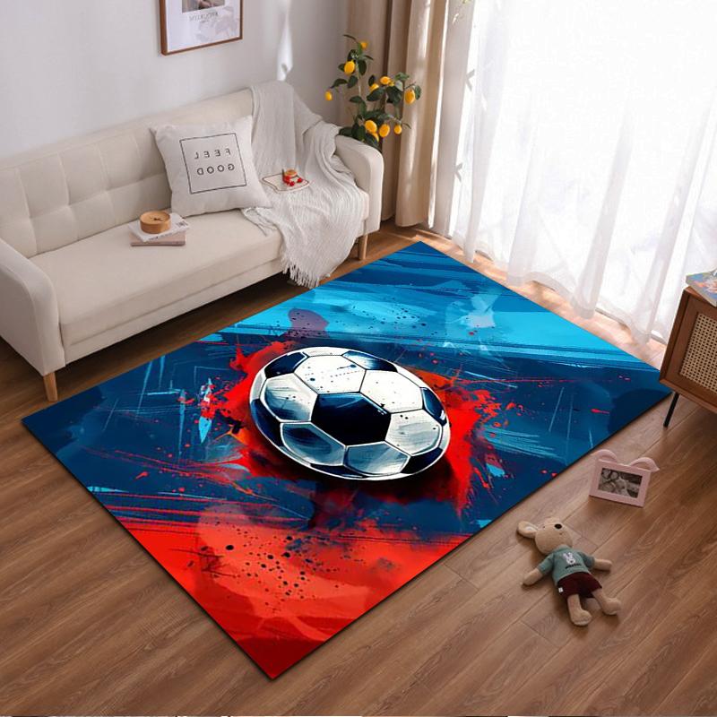 Soccer Ball Carpet with Red and Blue Abstract Design, Modern Style Suitable for Use As an Anti-slip for Living Room Bedroom Sofas