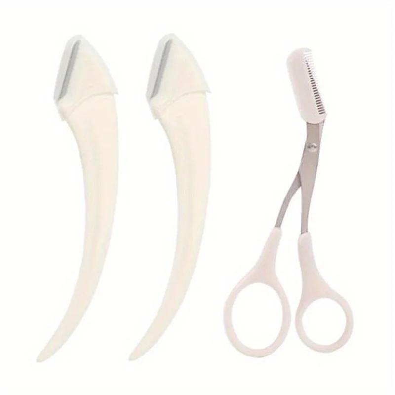 Comb Eyebrow Clipper, Curved Eyebrow Knife, Eyebrow Clipper Set, a Simple Beauty Tool Convenient for Beginners To Use