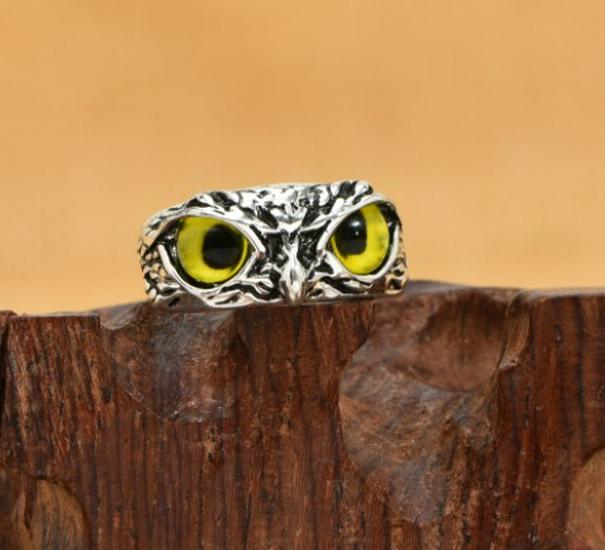 Retro Blue Eyes Owl Adjustable Ring for Women