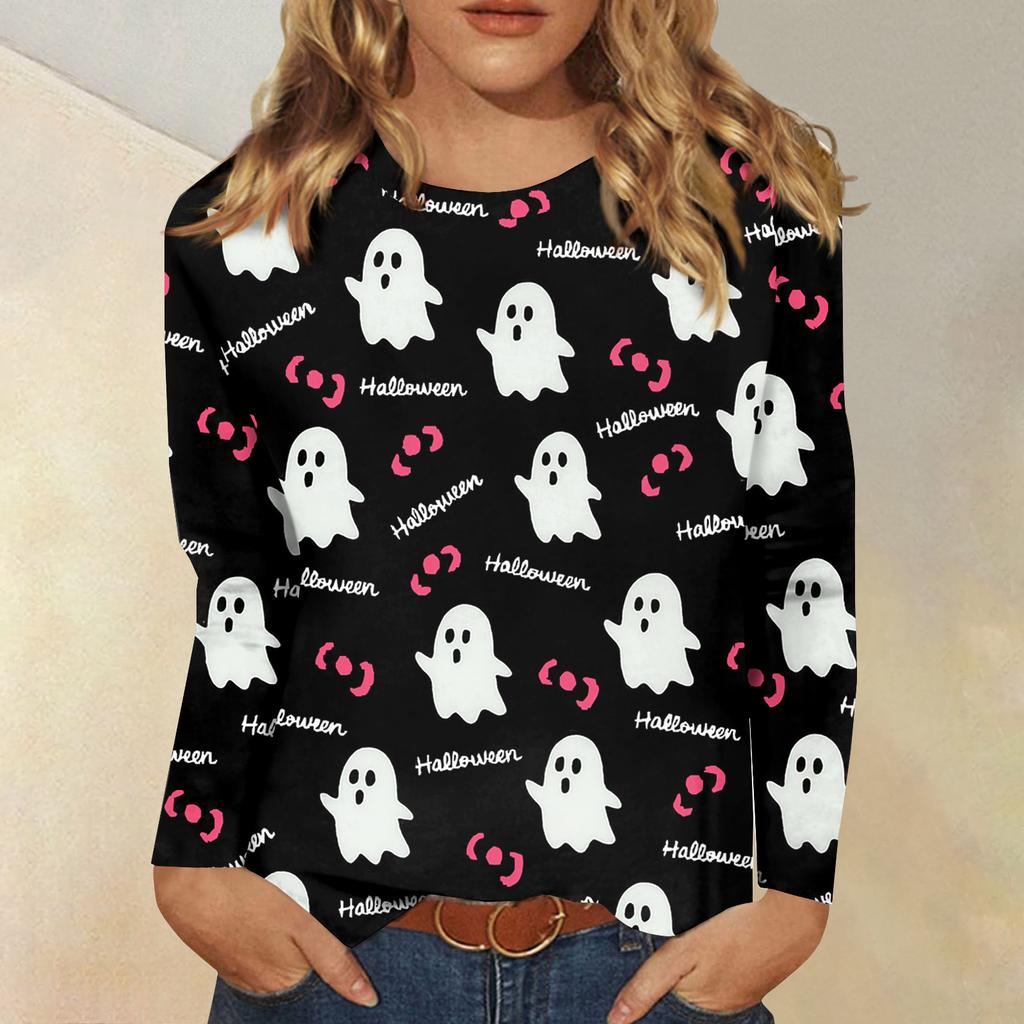 Women's Daily Casual Long-sleeved Flowers Printed Crew-neck Top