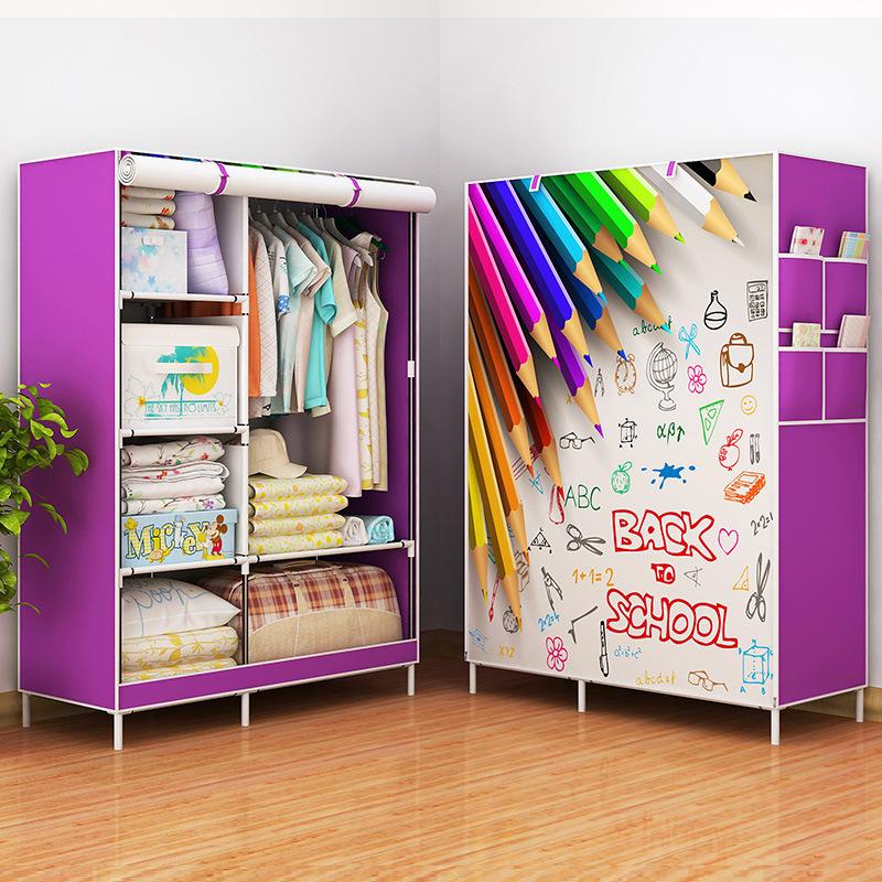 Simple rental house fabric fabric wardrobe student dormitory steel pipe reinforced steel frame assembly wardrobe dormitory folding wardrobe