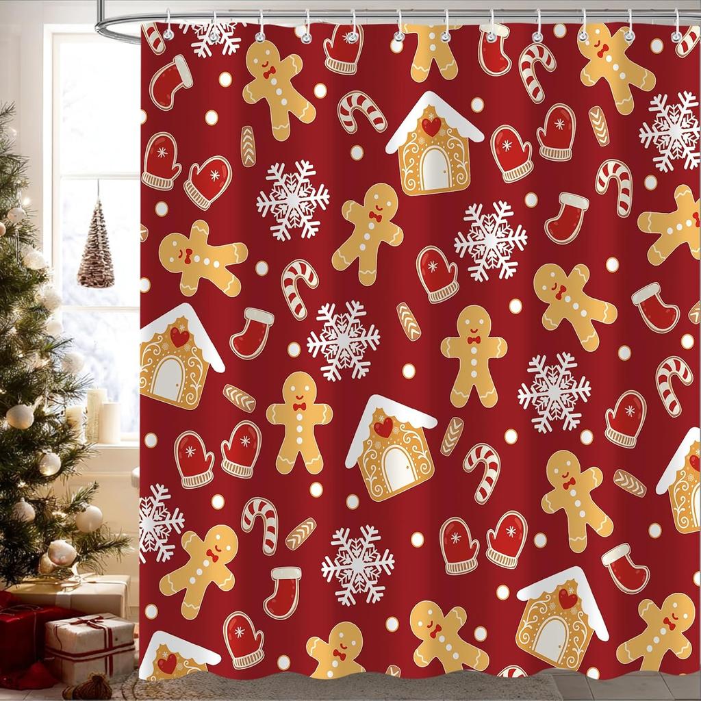 Christmas Tree Shower Curtain, Winter Colorful Cartoon Xmas Tree Cute New Year Bath Curtain Decor, Waterproof Bathroom Accessory