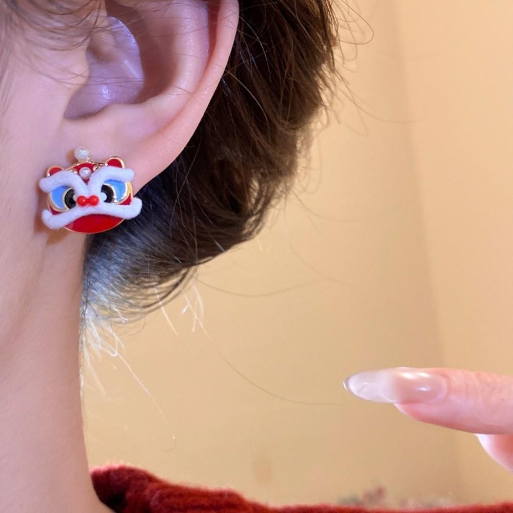 Year of Horse Lion Dance Ear Studs Awakened Lion Drop Earrings Bow Lion Dance Earrings  Wedding