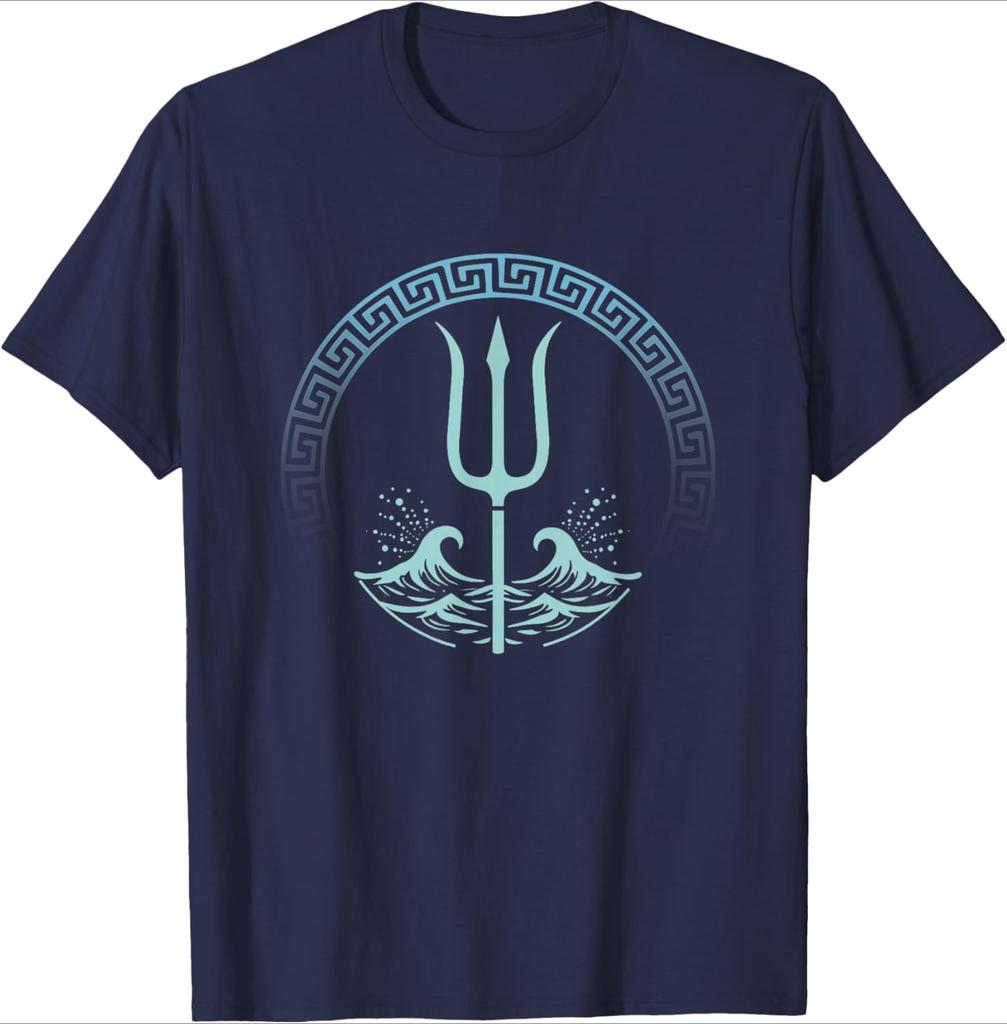 Poseidon Greek God Symbol design100 cotton summer casual Oneck short sleeve printed mens Tshirt