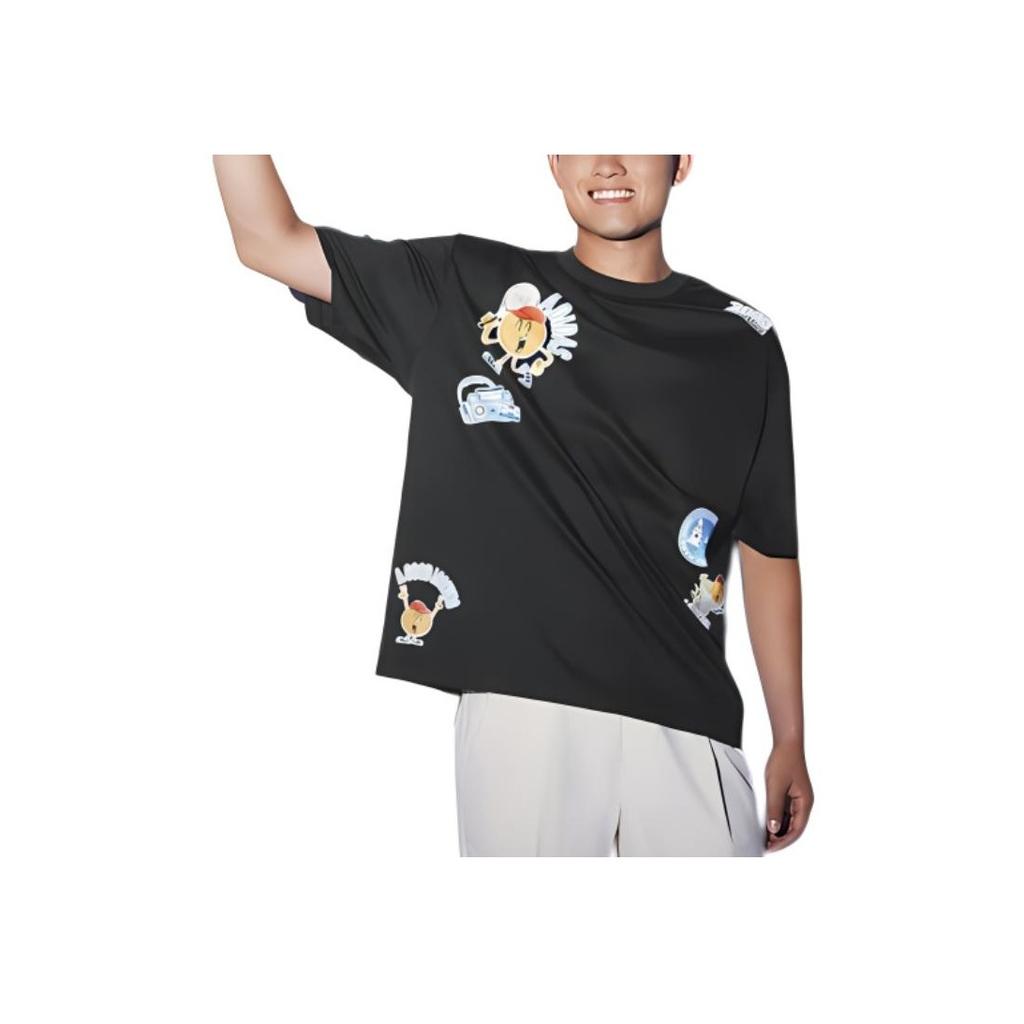 Adidas Hangzhou Wuyibing Cartoon Print Casual Sport Round Neck T-Shirt Unisex Tops Black JE0950