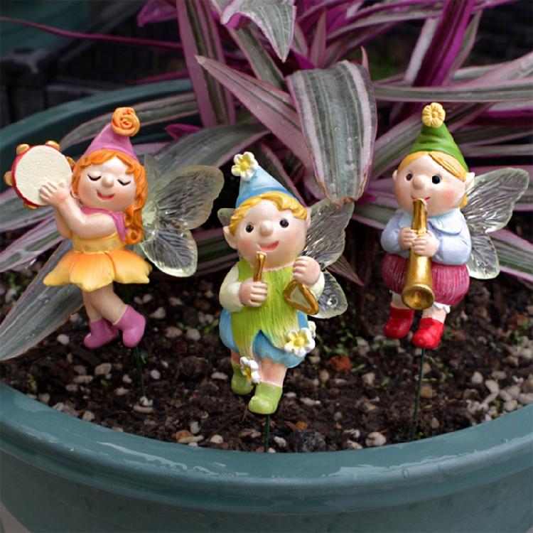 Harz Musikfee Figur Bunte Feen am Stiel Garten Miniatur Dekoration