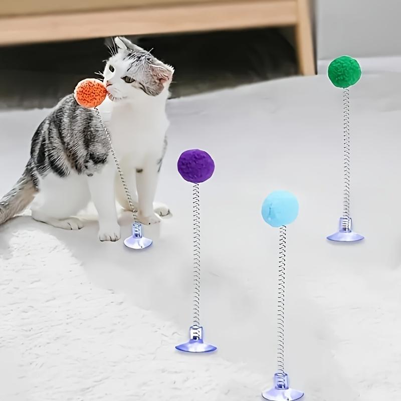 1pc Interactive Cat Toy with Plush Ball - Metal Spring Teaser Stick, Suction Cup Base, Colorful & Battery-Free, Encourages Hunting Instincts