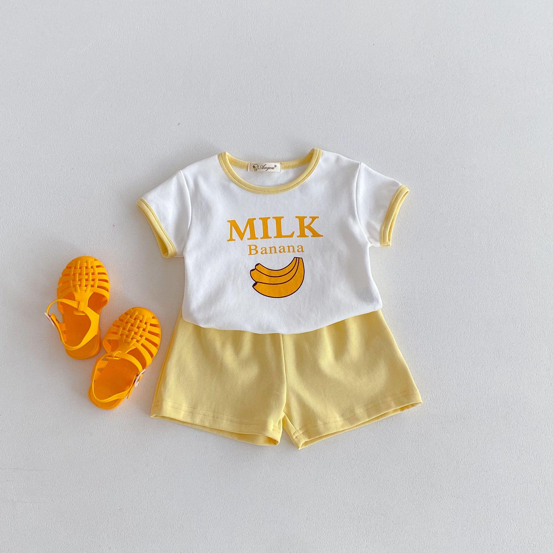 

Летний детский хлопковый комплект шорт в корейском стиле с принтом фруктов и букв, 2024 100cm