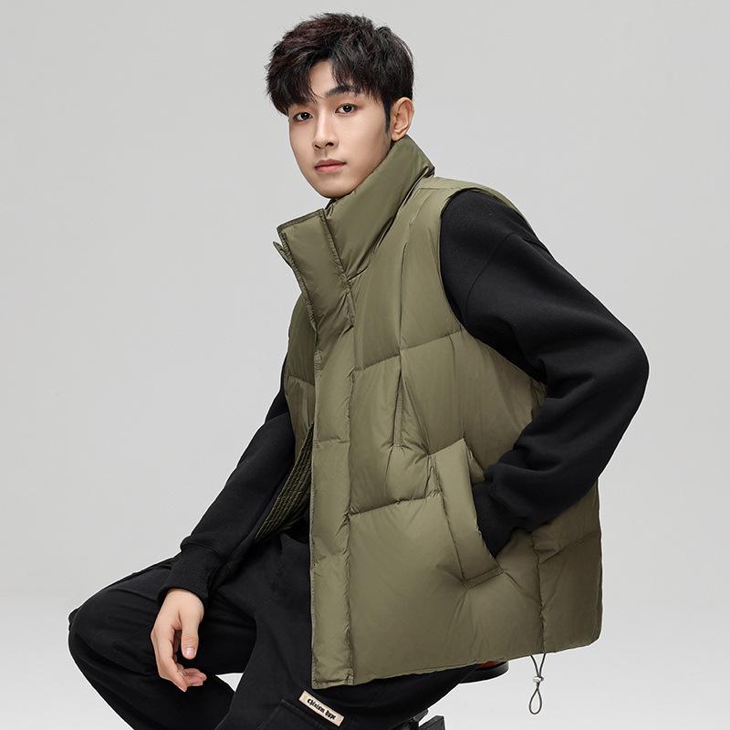 Men's Winter Down Vest: Outdoor Workwear, Stand Collar, Two-way Zip.