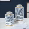 Geometric Stripe Storage Jar with Lid, Ceramic Vase, Candy Jar, Desktop Ornament Storage Container, Home Decoration Crafts