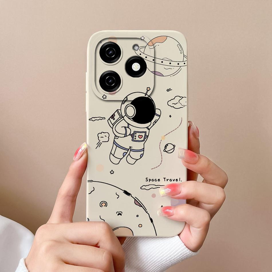 Case For Tecno Spark 20 20C Astronaut Soft Liquid Silicone Lens Protection Durable Back Cover For Tecno Spark20 20 C Phone Shell