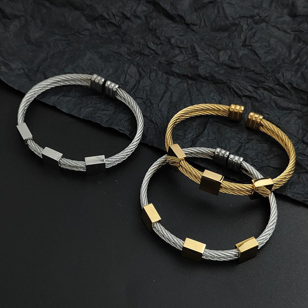 Creative Double-layer Steel Wire Square Gold-plated Stainless Steel Women's Bracelet Waterproof and Rust-free Couple Bracelet