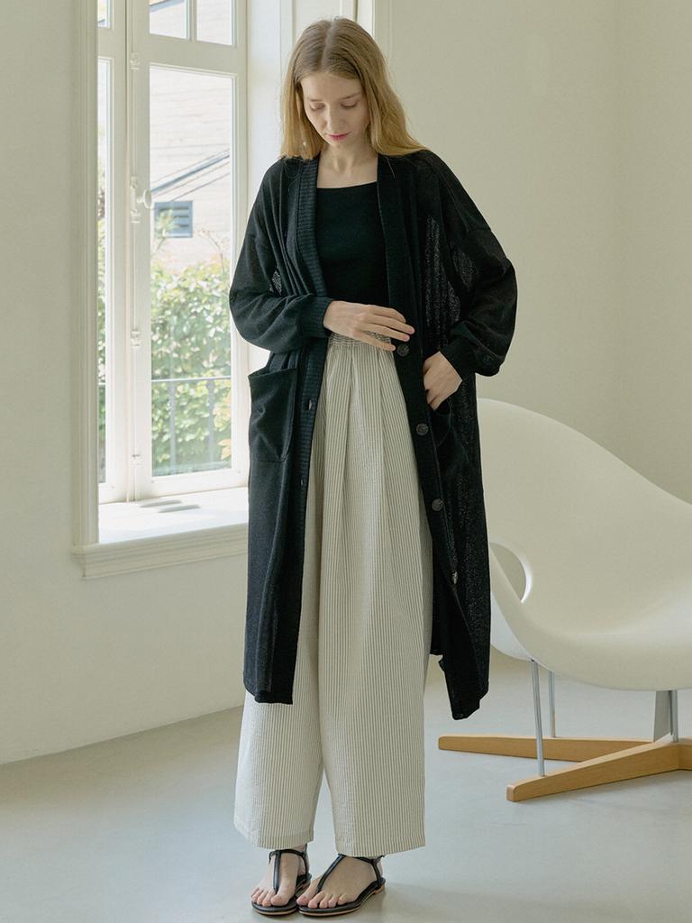 AVANT-G Striped Banding Wide Pants - Cream