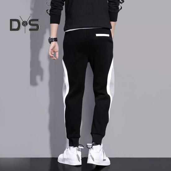 Plus Size Men Sport Pants Contrast Color Ankle-banded Sweatpants Drawstring Elastic Waist Loose Trousers with Pocket for Daily Exercise