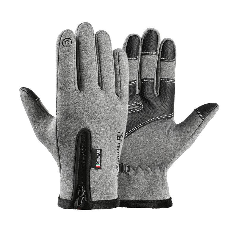 Outdoor Cycling Gloves for Men and Women In Autumn and Winter Sports Waterproof Zipper Windproof Plus Velvet Thickened Touch Screen Warm Gloves