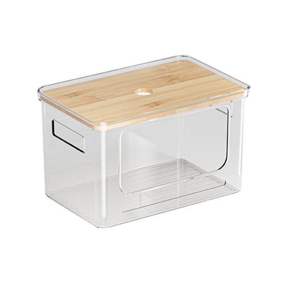 Trash Bag Dispenser Stackable Trash Bag Holder with Bamboo Lid Clear Plastic Garbage Bag Organizer for Kitchen Laundry Room Pantry under Sink A