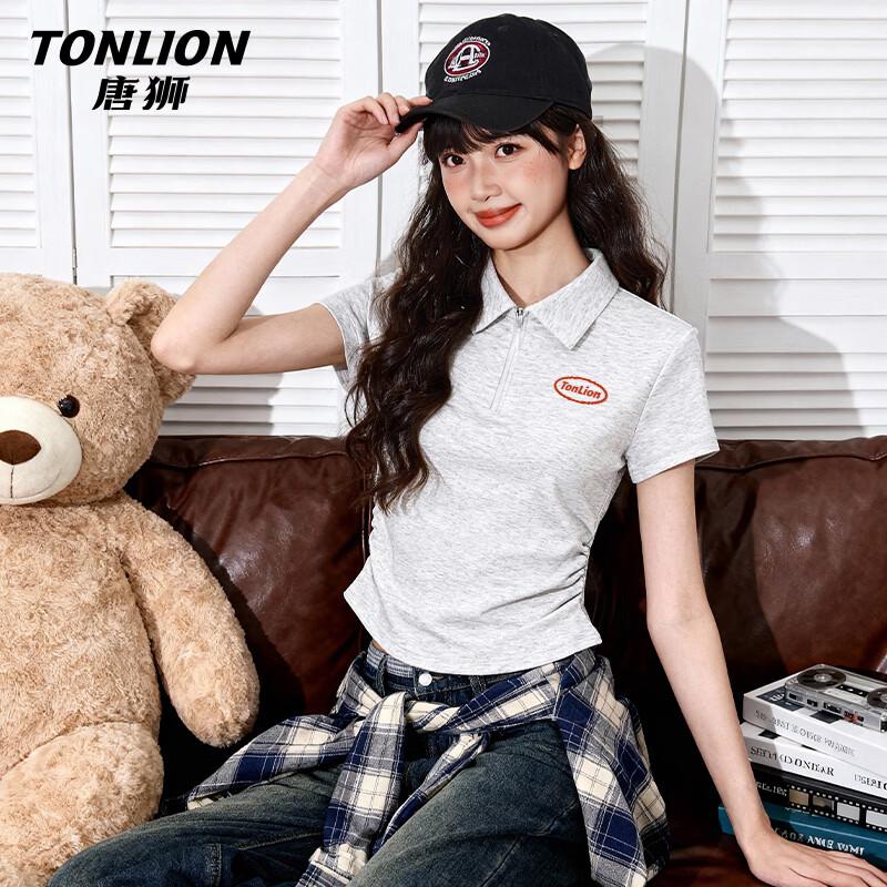 

TonLion Women s Polo Collar Pleated Short Sleeve T-shirt L