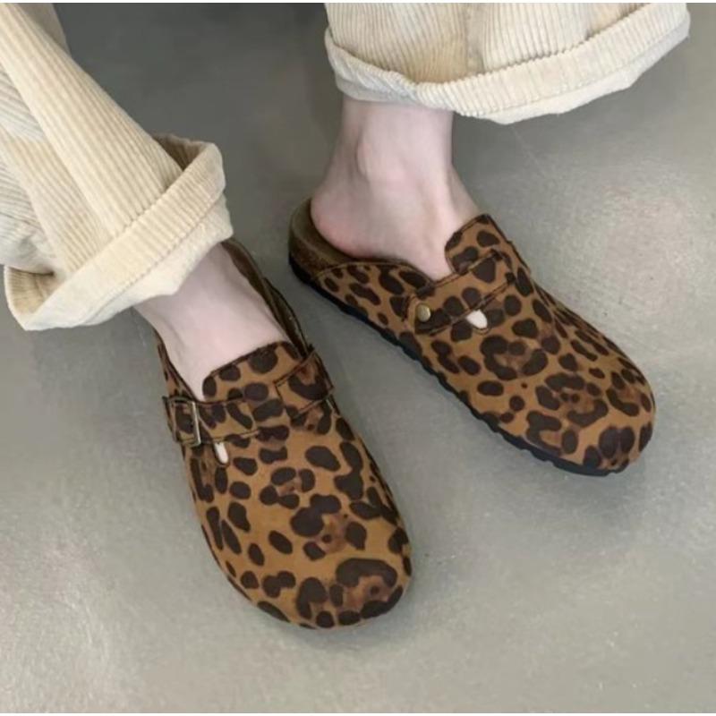 Nieuwe Klassieke Dames Sandalen met Gesloten Teen Kurk Pantoffels Dames Luipaard Kurk Pantoffels Camo Muiltjes Klompen Schoenen Flats Zapatos De Mujer
