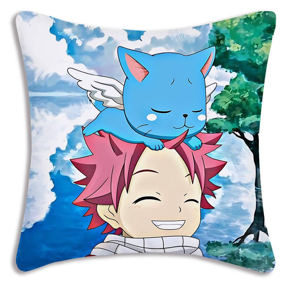 Classic Comics Anime Fairy Tail Pillow Covers Cartoon Sofa Decorative Home Double-Sided Printing Short Plush Cute Cushion Cover